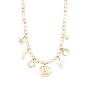LUNA NORTE Gold/Mother of Pearl Virgo Charm Necklace